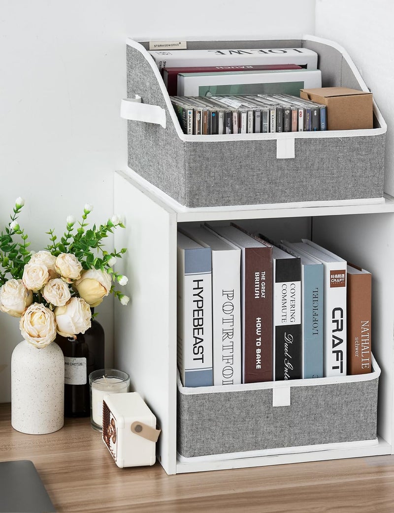 سورتيج وركس صناديق تخزين للخزائن من ستورج وركس، صندوق تنظيم شبه منحرف للأرفف، سلة ملابس قماشية، سلال تنظيم قابلة للطي بمقابض، صغيرة، عبوة من 3 قطع، رمادي - Image 4